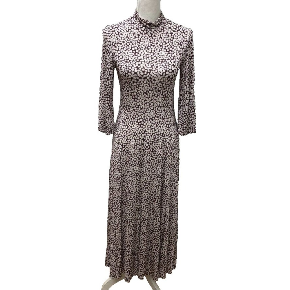 Samsoe‎ Samsoe Fritta Dress Maxi Choco Aster Floral Micro Print Womens XS Retro